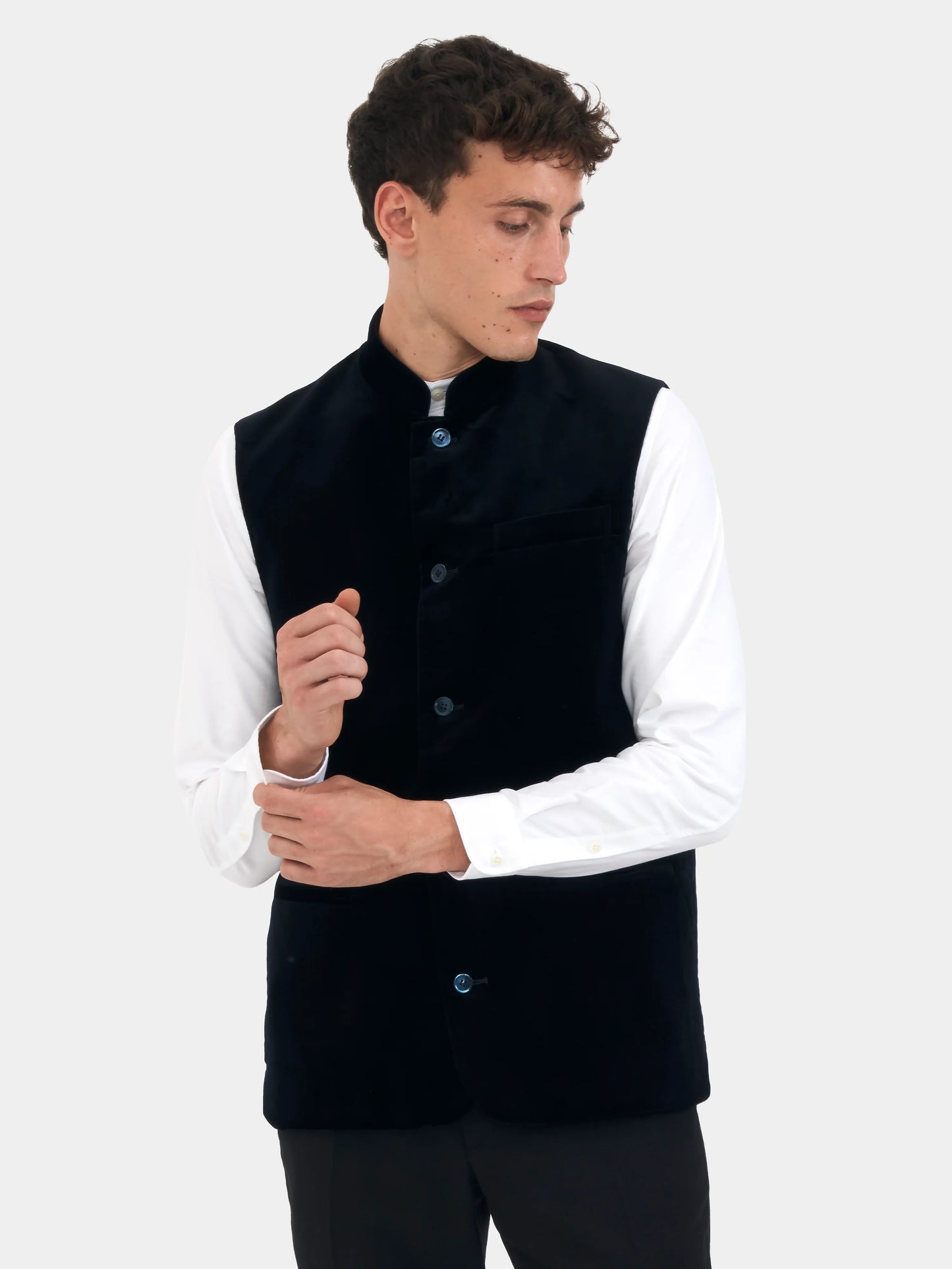 Midnight Navy Organic Velvet Nehru Waistcoat, Nehru Waistcoats - SIRPLUS