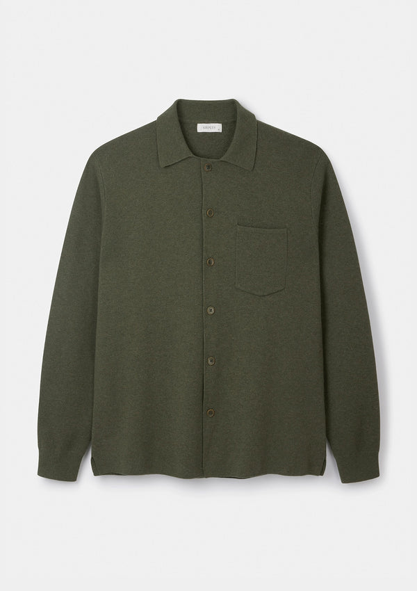 Moss Green Merino Knit Polo Shirt, Knitwear - SIRPLUS