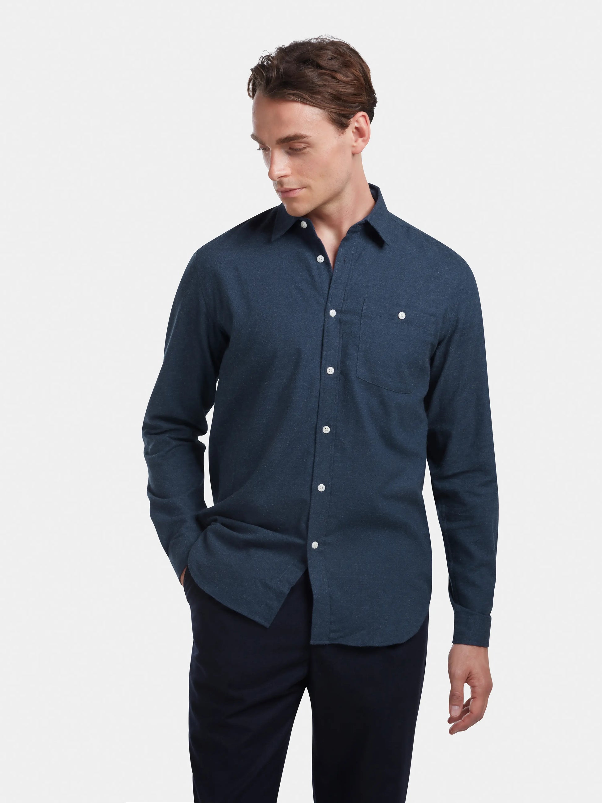 Navy Cotton Cashmere Shirt, Collar Shirt - SIRPLUS