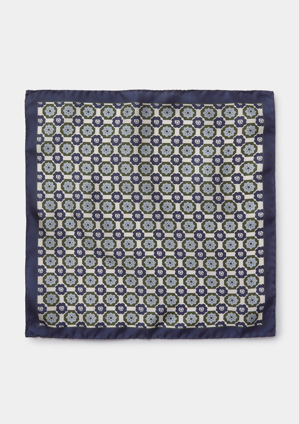 Navy & Green Tile Print Pocket Square, Pocket Squares - SIRPLUS