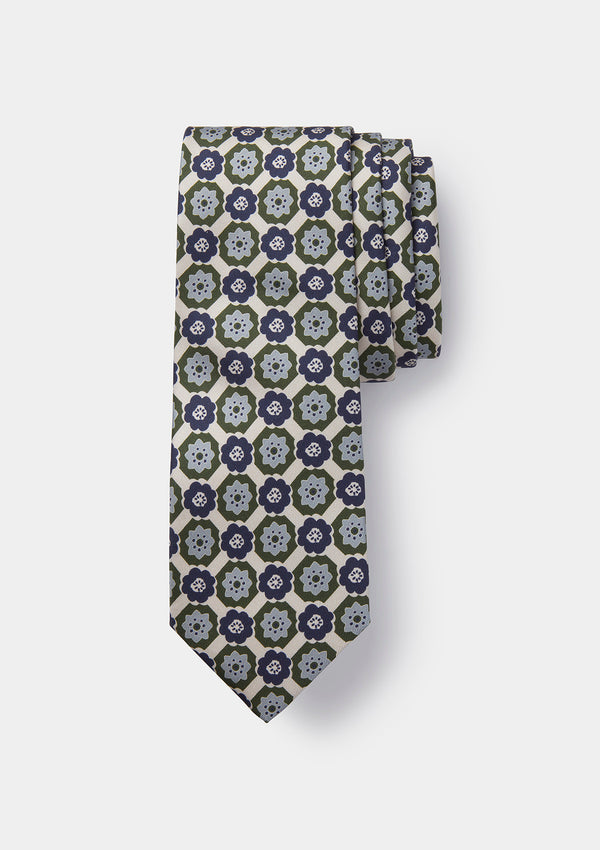 Navy & Green Tile Print Tie, Ties - SIRPLUS