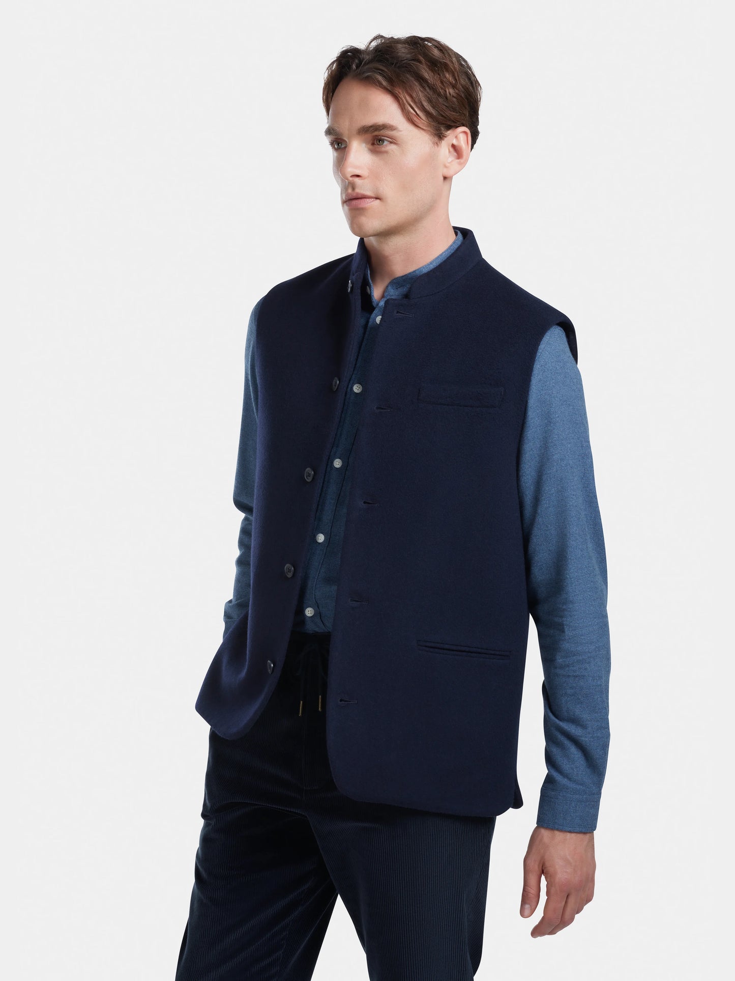 Navy Cashmere Nehru Waistcoat, Nehru Waistcoats - SIRPLUS