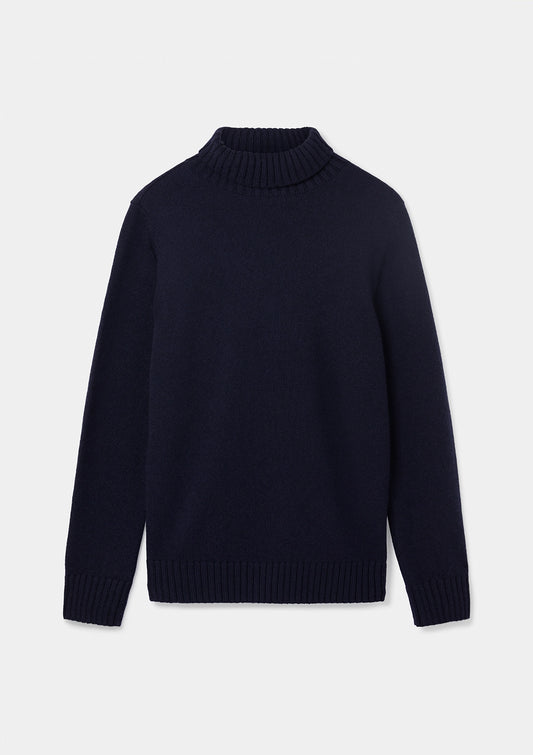 Navy Cashmere Roll Neck Jumper, Knitwear - SIRPLUS