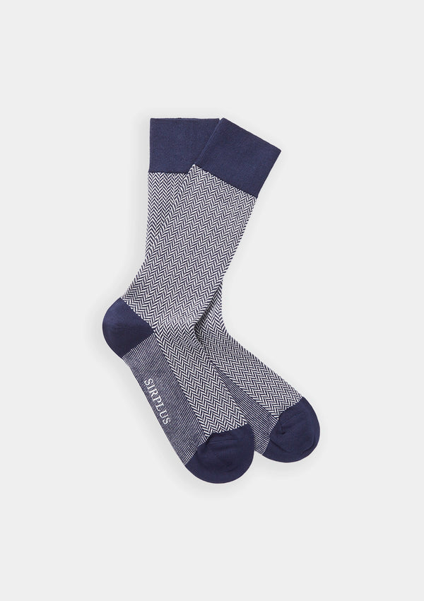 Navy Cotton Herringbone Socks, Socks - SIRPLUS