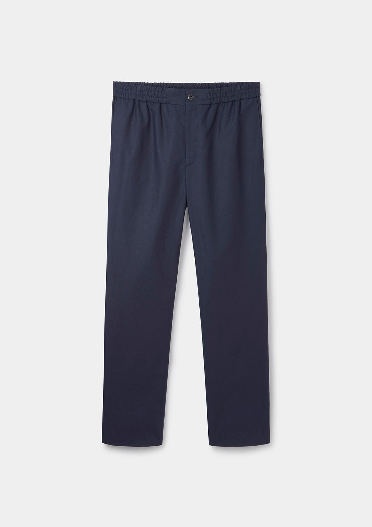 Navy Cotton Linen Drawstring Trousers, Casual Trousers - SIRPLUS