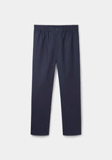 Navy Cotton Linen Drawstring Trousers, Casual Trousers - SIRPLUS