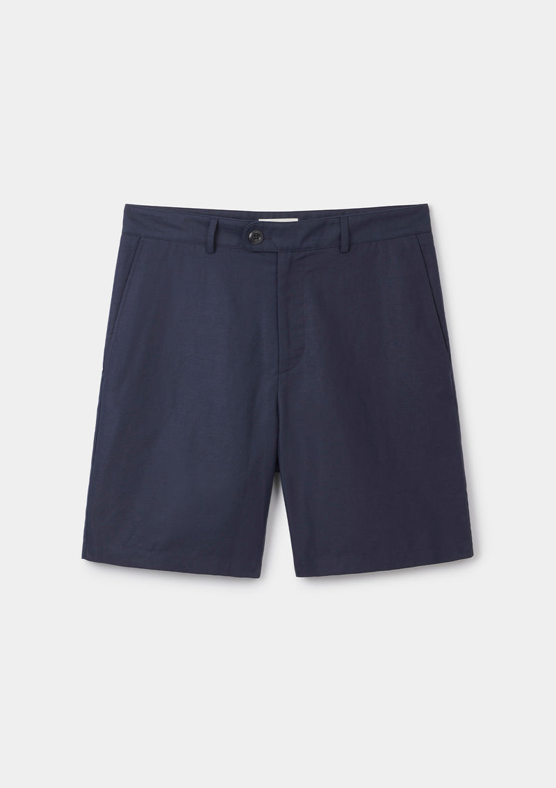 Navy Cotton Linen Shorts, Shorts - SIRPLUS