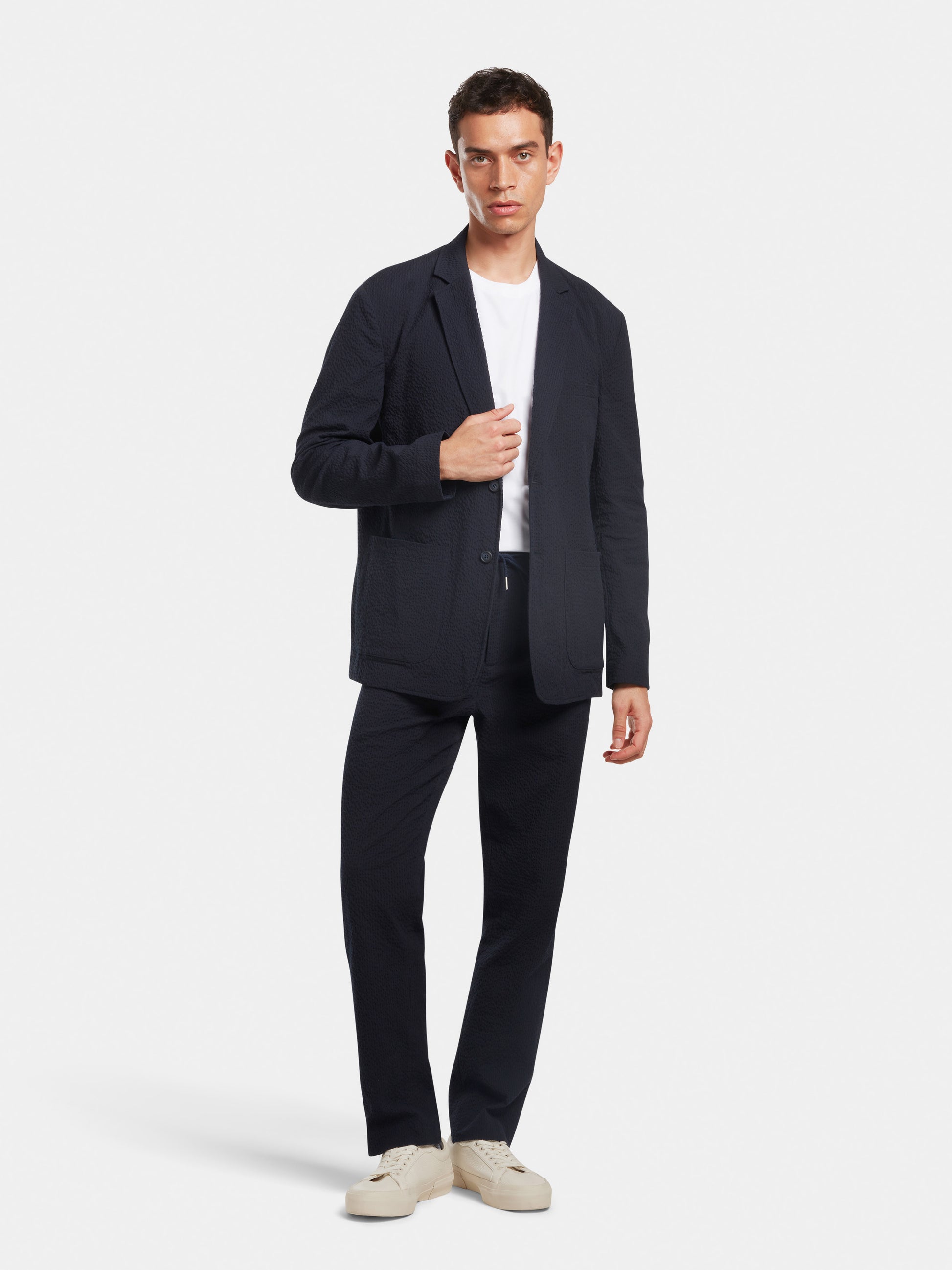 Navy Cotton Seersucker Blazer, Blazer - SIRPLUS