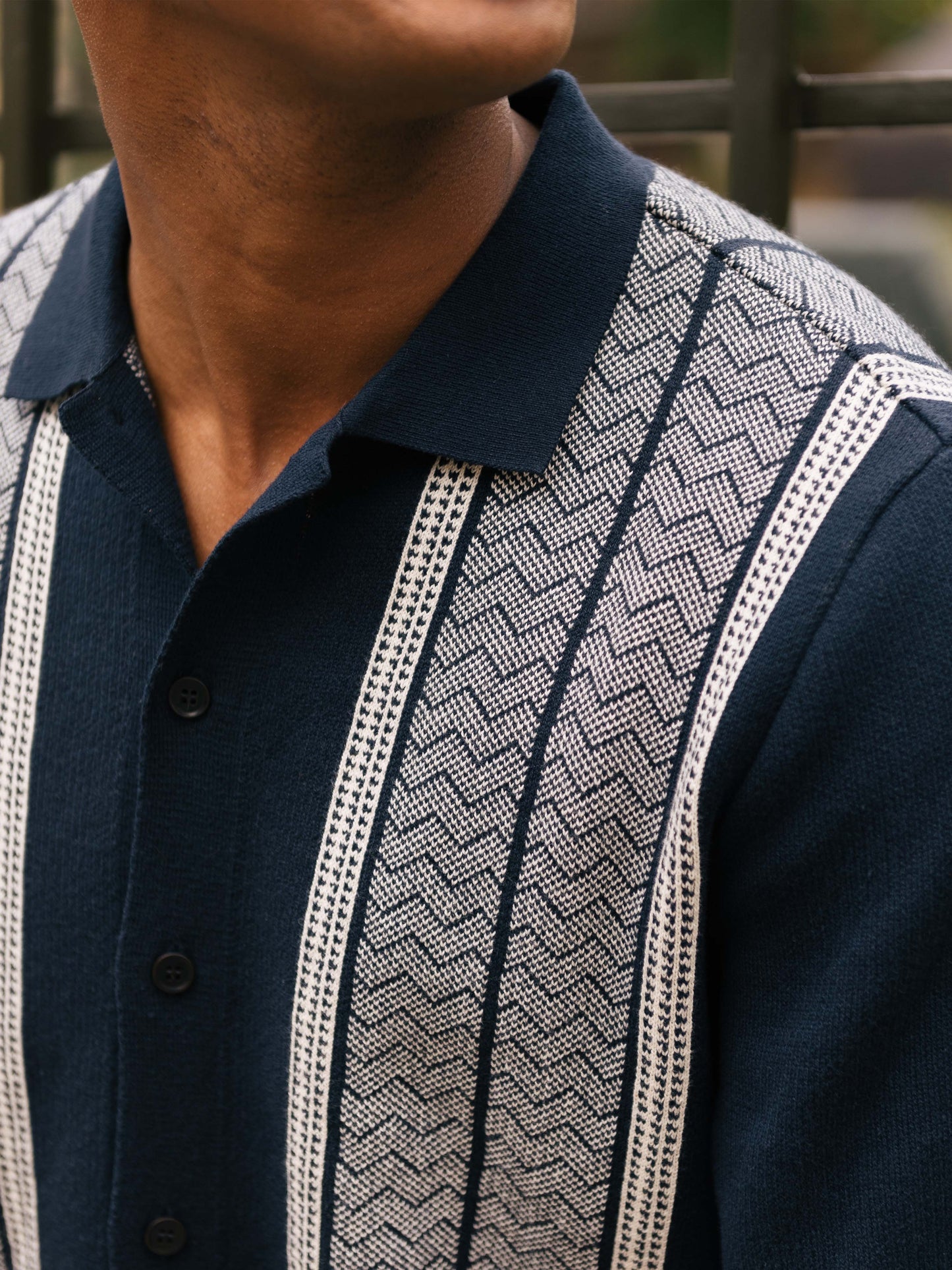 Navy Jacquard-Knit Polo, Polo Shirts - SIRPLUS