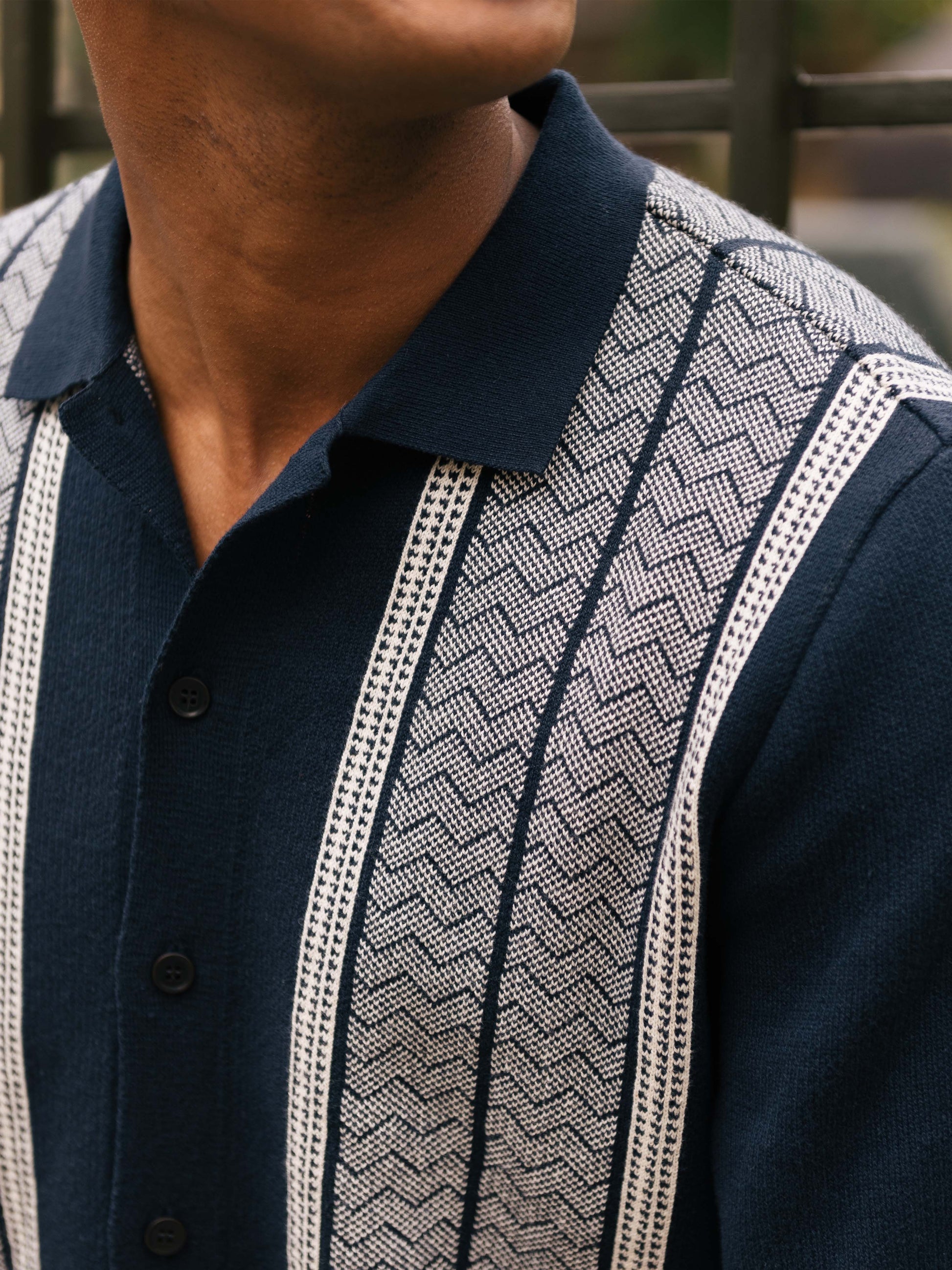 Navy Jacquard-Knit Polo, Polo Shirts - SIRPLUS