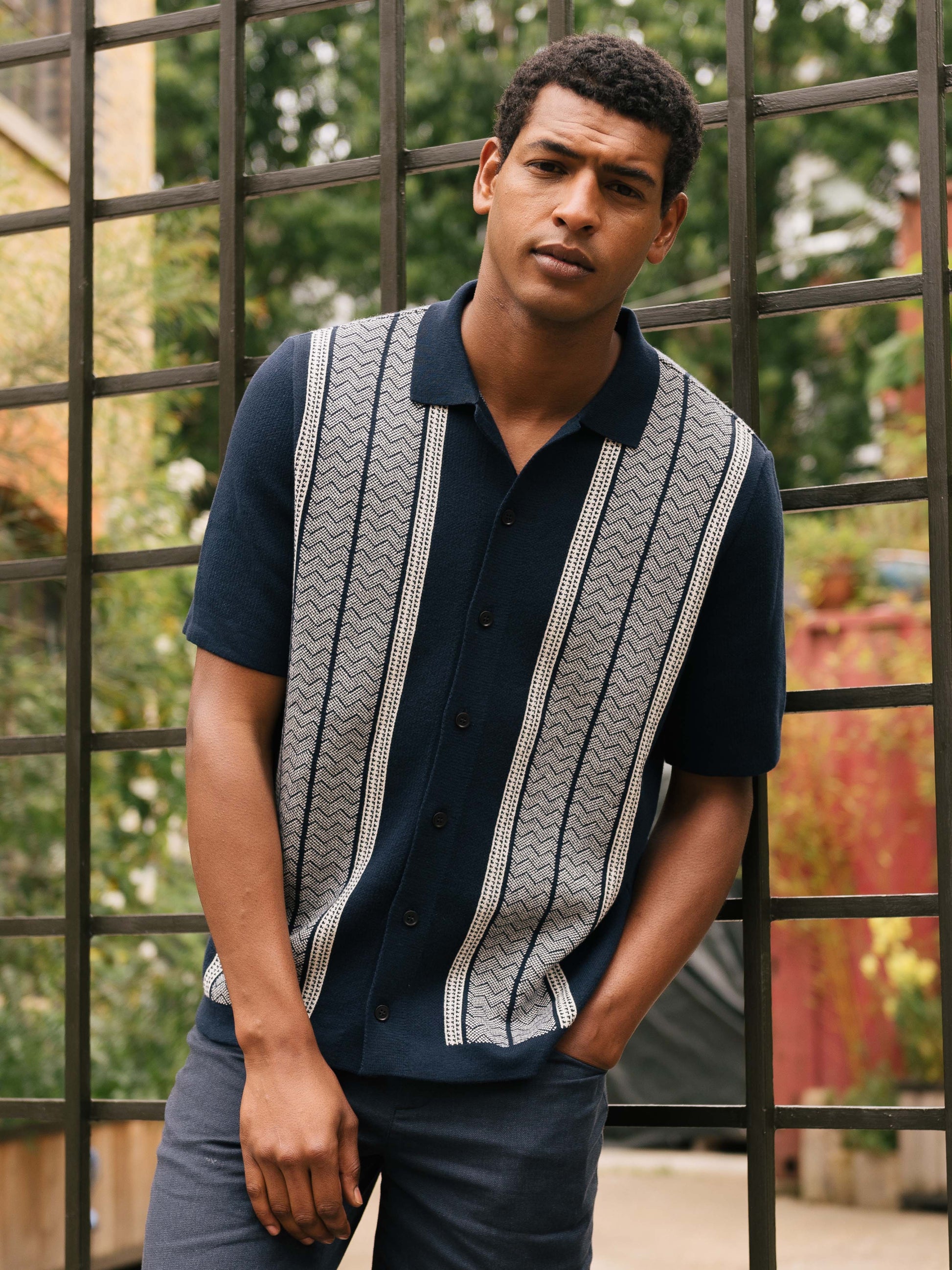 Navy Jacquard-Knit Polo, Polo Shirts - SIRPLUS