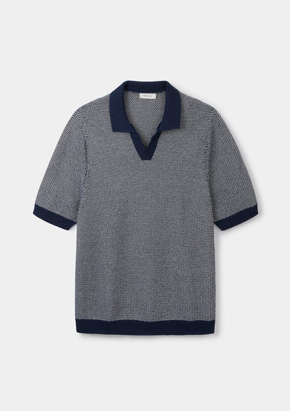 Navy Melange Knit Resort Polo