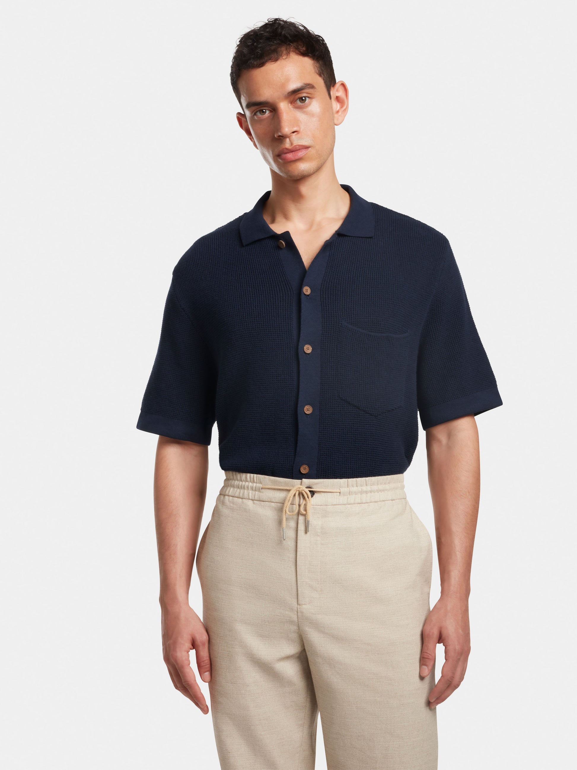 Navy Waffle Knit Polo, Polo Shirts - SIRPLUS