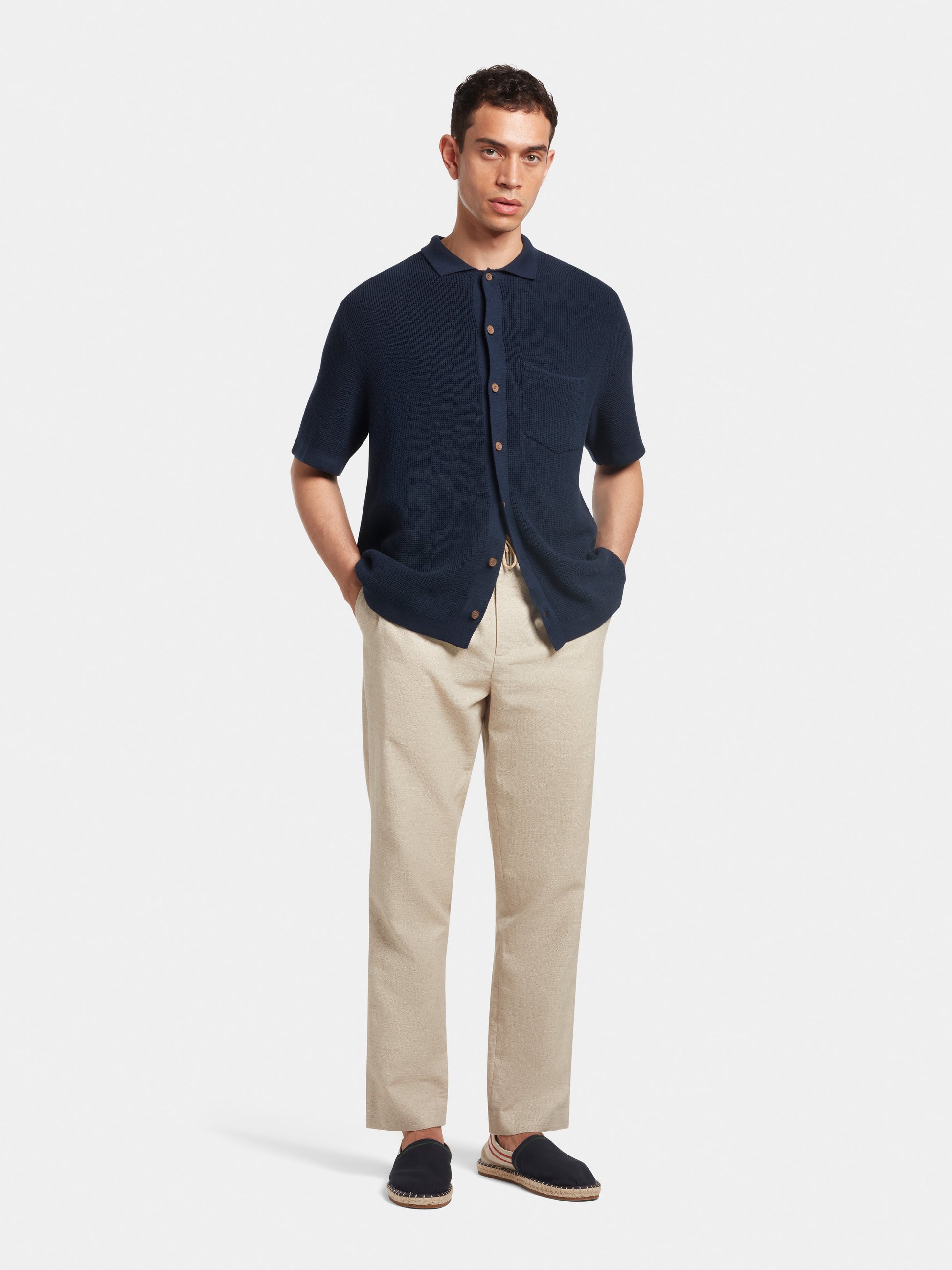 Navy Waffle Knit Polo, Polo Shirts - SIRPLUS