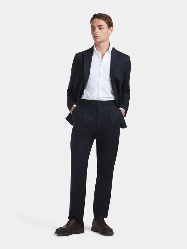 Navy Wool Cashmere High-Waisted Pleated Trousers, Casual Trousers - SIRPLUS