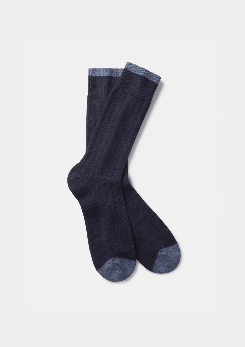 Navy Wool Cashmere Blend Socks, Socks - SIRPLUS
