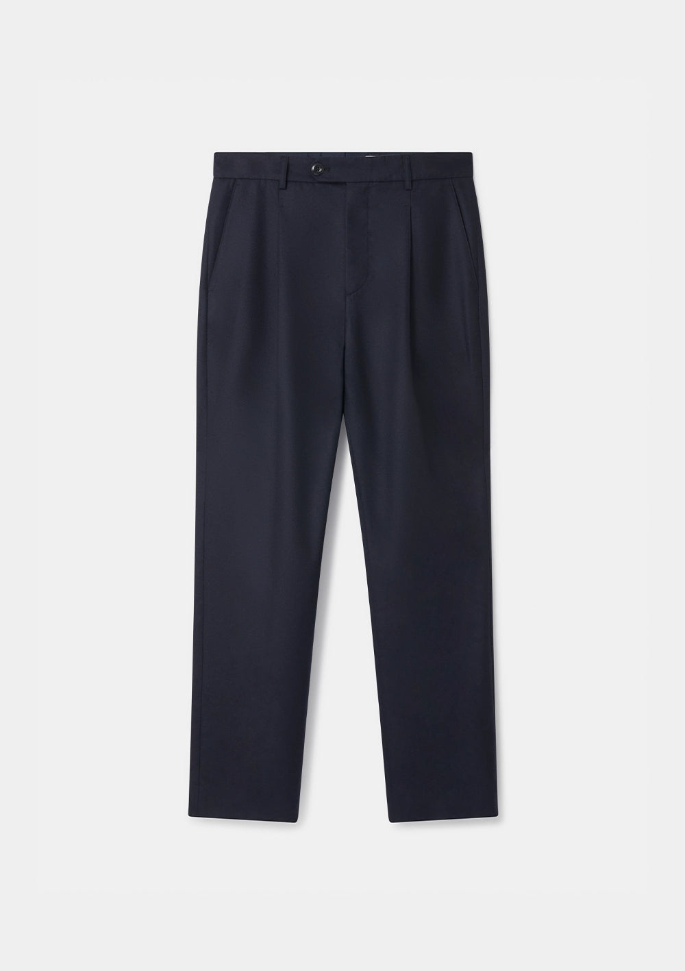 Navy Wool Cashmere High-Waisted Pleated Trousers, Casual Trousers - SIRPLUS