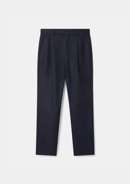 Navy Wool Cashmere High-Waisted Pleated Trousers, Casual Trousers - SIRPLUS