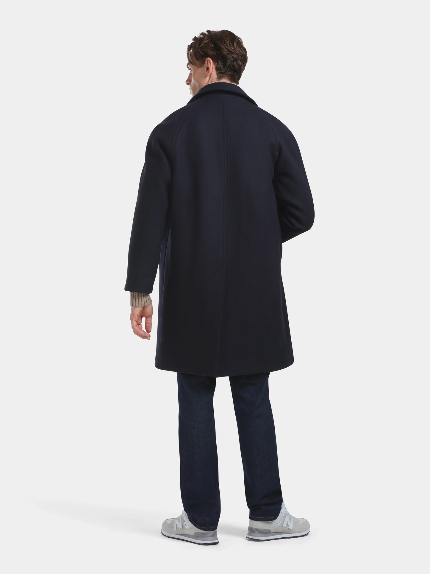 Navy Wool Twill Raglan Overcoat