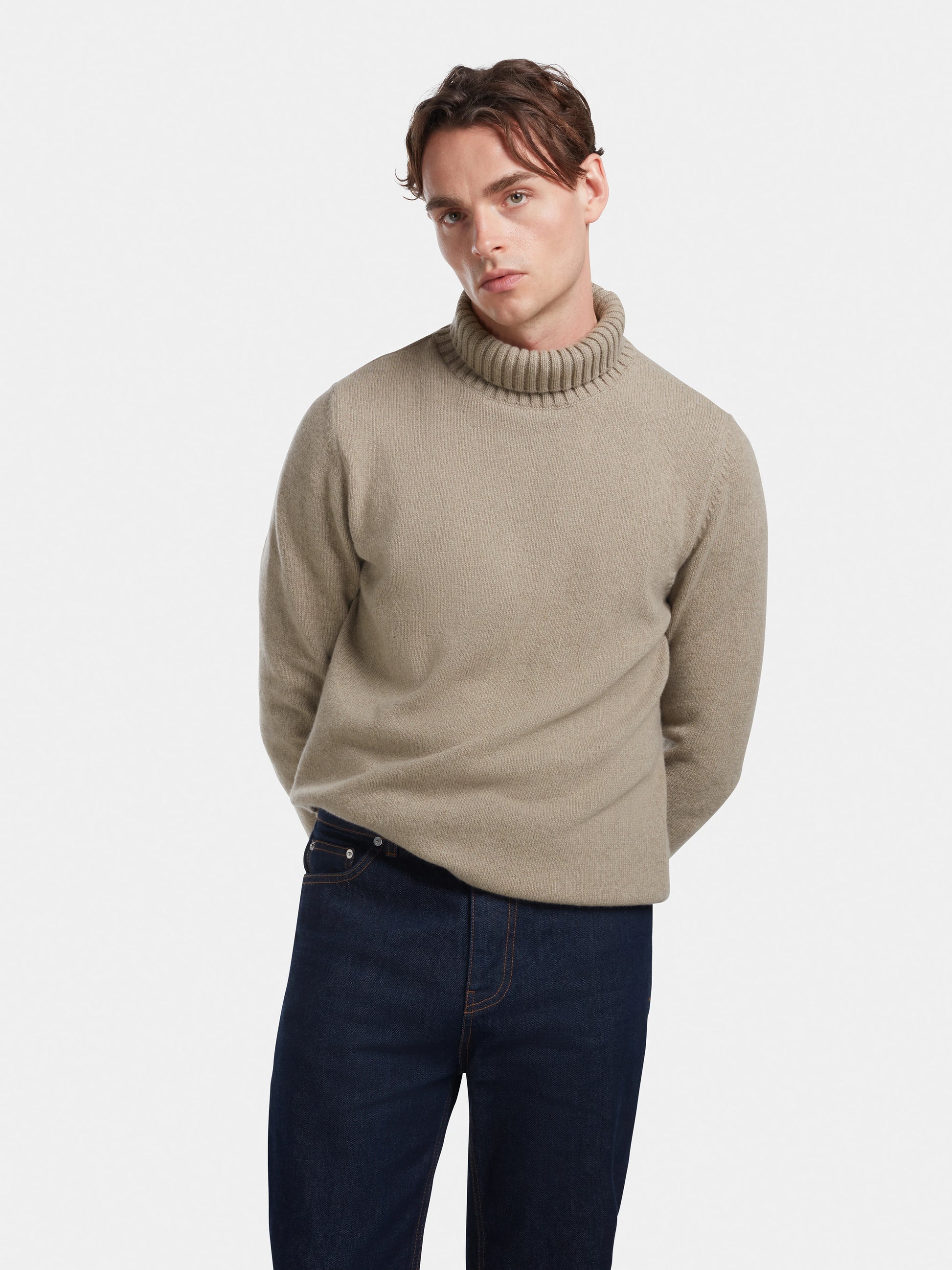 Oatmeal Cashmere Roll Neck Jumper, Knitwear - SIRPLUS