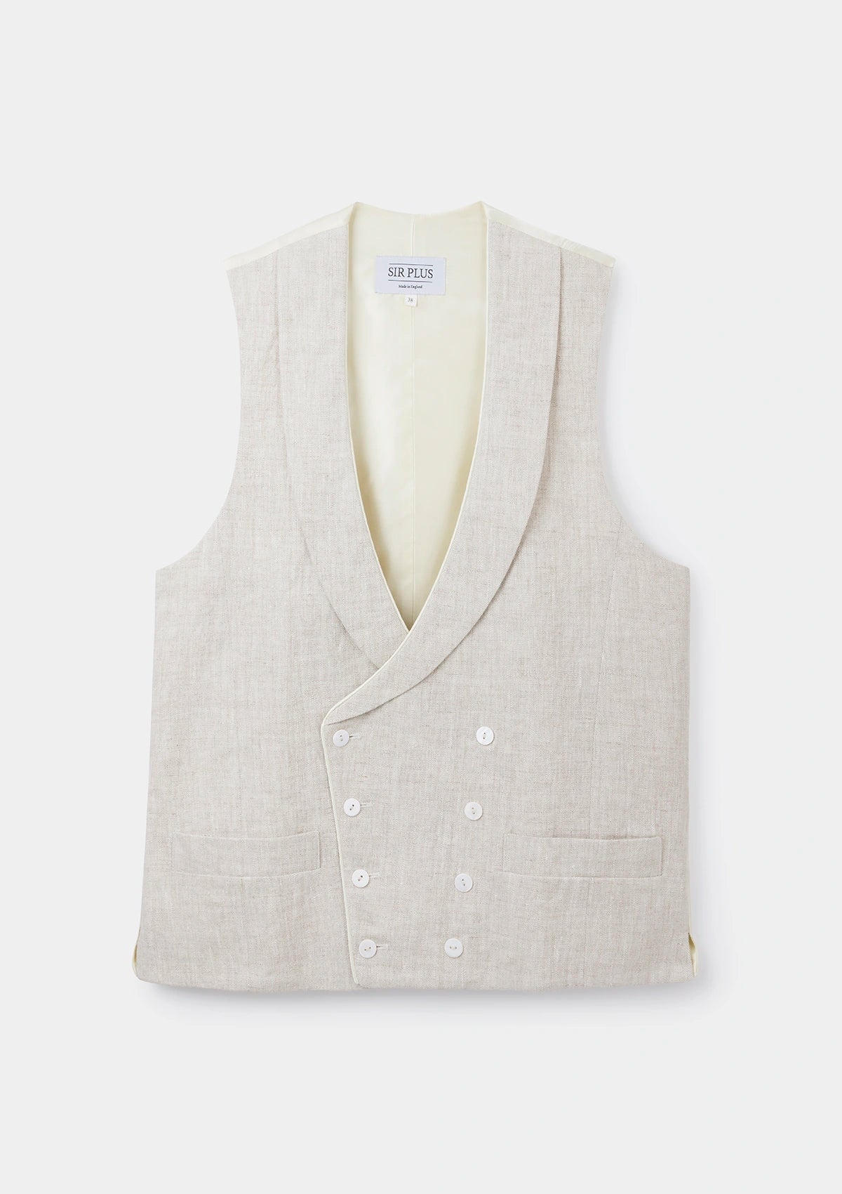 Oatmeal Shawl Lapel Double Breasted Waistcoat, Double Breasted Waistcoats - SIRPLUS