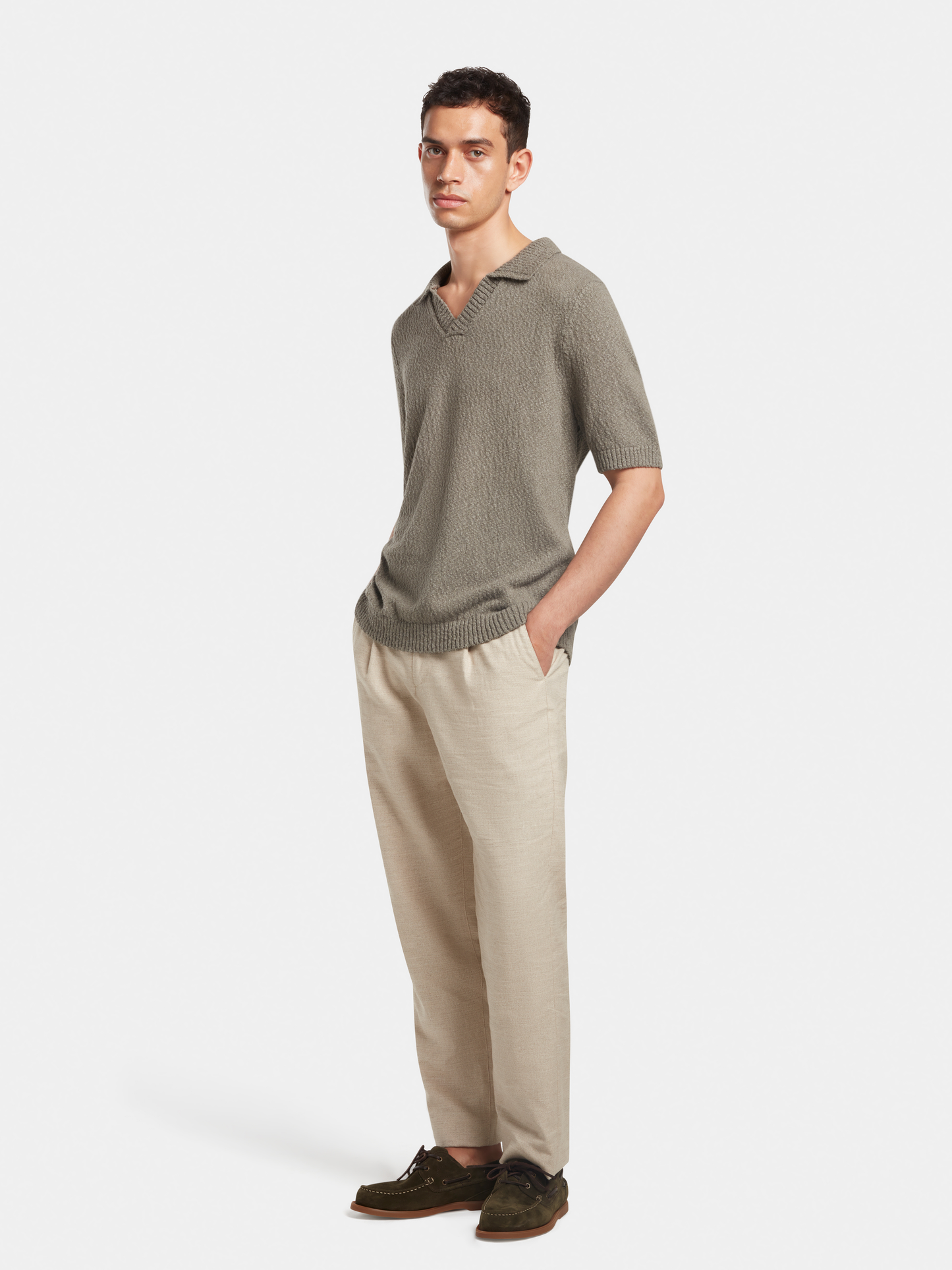 Olive Boucl√© Knit Resort Polo, Polo Shirts - SIRPLUS