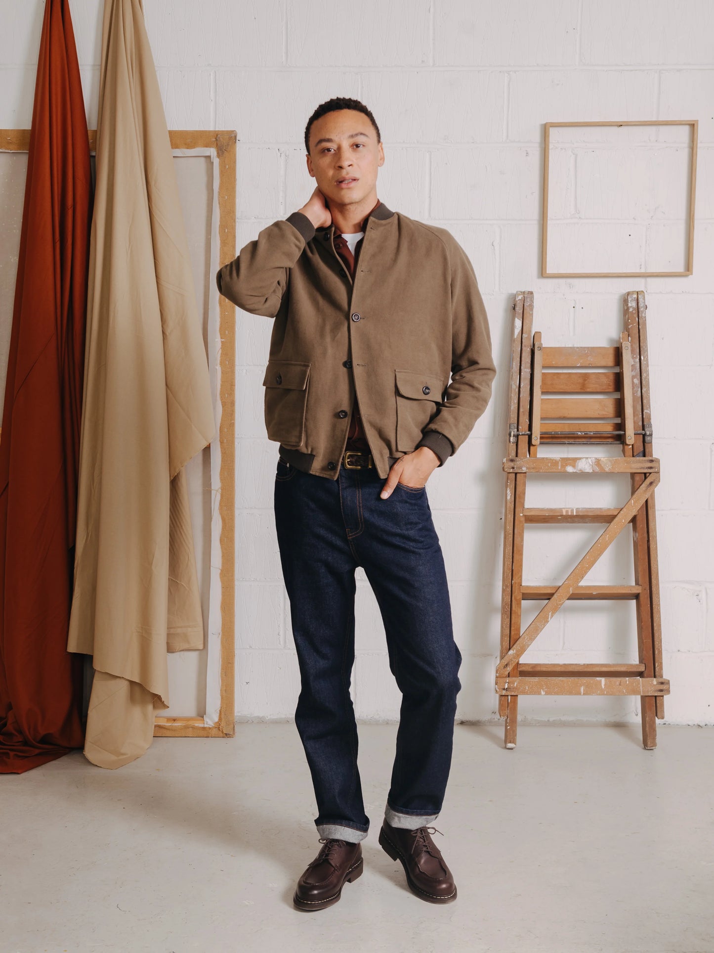 Olive Cotton-Moleskin Bomber Jacket, Bomber Jackets - SIRPLUS