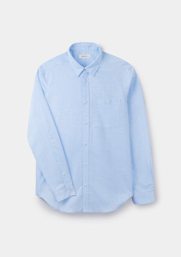 Pale Blue Cotton Linen Collared Shirt, Collar Shirts - SIRPLUS