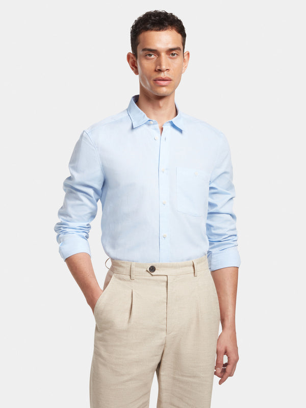 Pale Blue Cotton Linen Collared Shirt, Collar Shirt - SIRPLUS