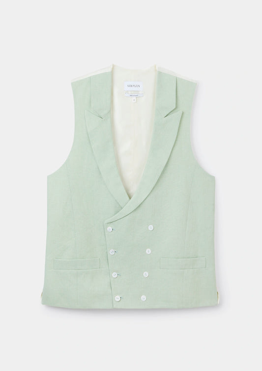 Pistachio Green Peak Lapel Double Breasted Waistcoat, Double Breasted Waistcoat - SIRPLUS