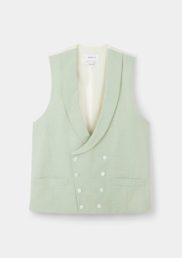 Pistachio Green Shawl Lapel Double Breasted Waistcoat, Double Breasted Waistcoat - SIRPLUS