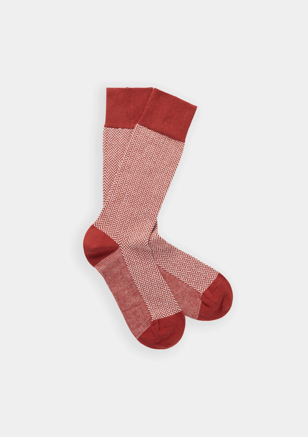 Red Cotton Herringbone Socks, Socks - SIRPLUS