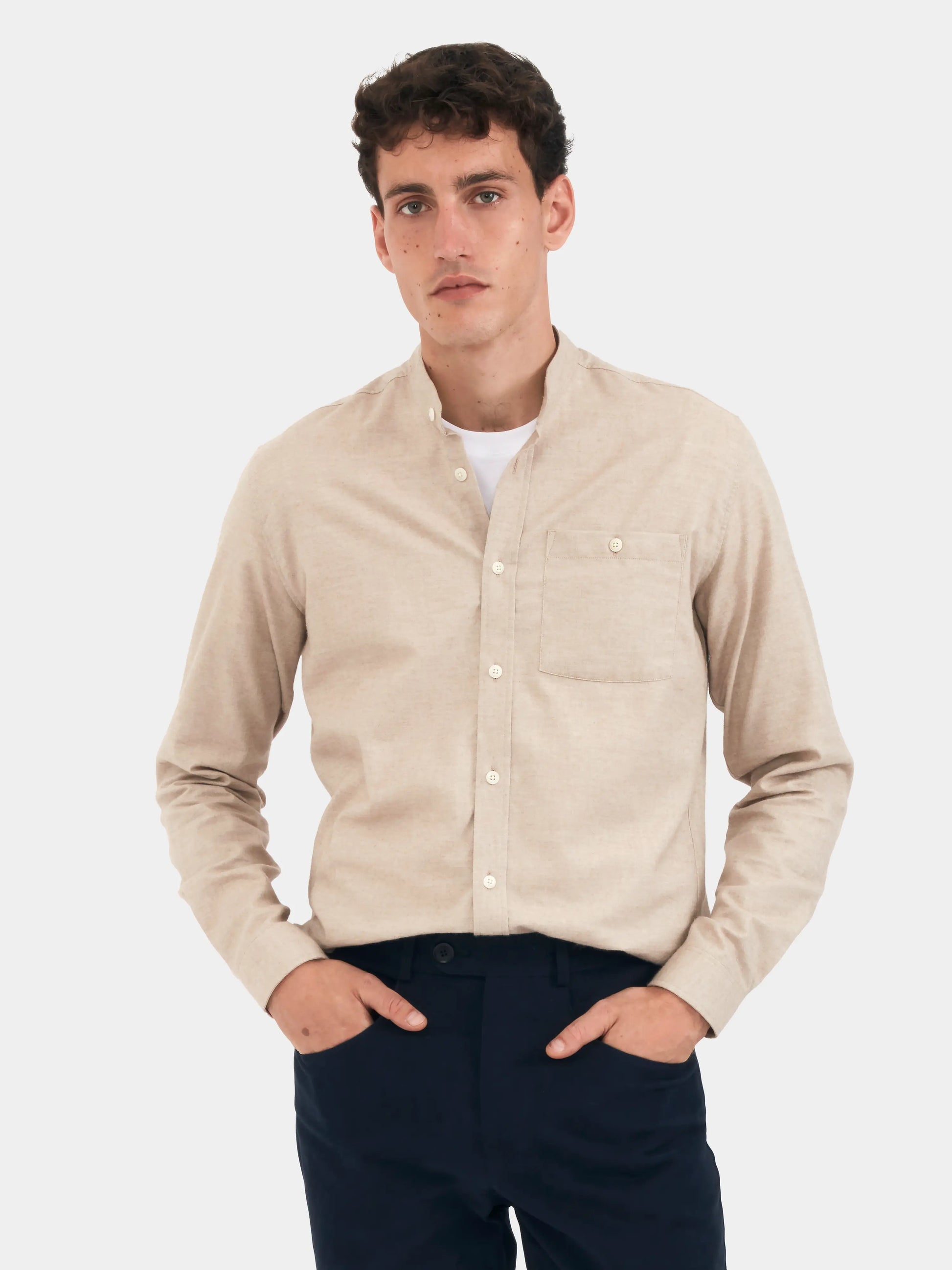 Sand Cotton Cashmere Grandad Shirt, Grandad Shirt - SIRPLUS