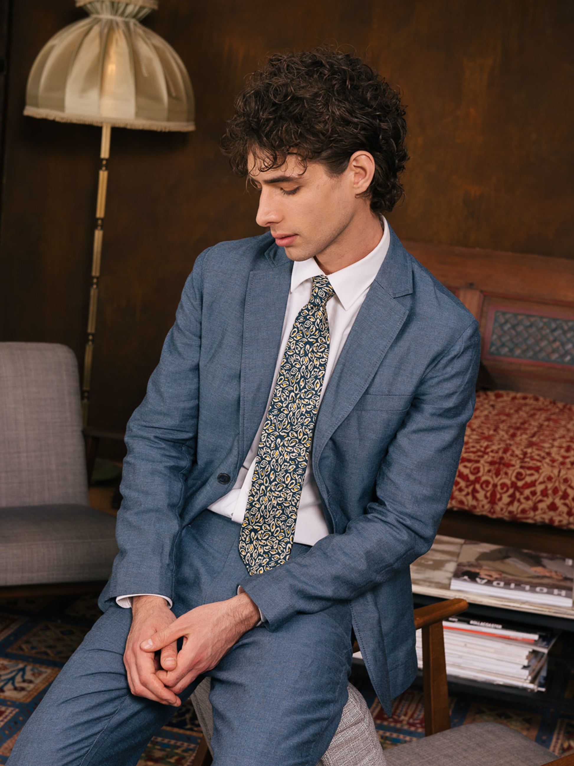 Steel Blue Cotton Linen Blazer, Unlined Blazers - SIRPLUS