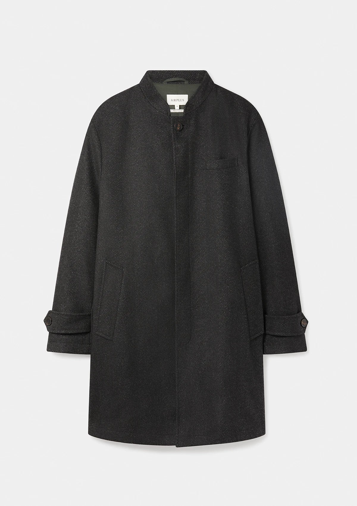 Charcoal Herringbone Nehru Overcoat, Coats - SIRPLUS