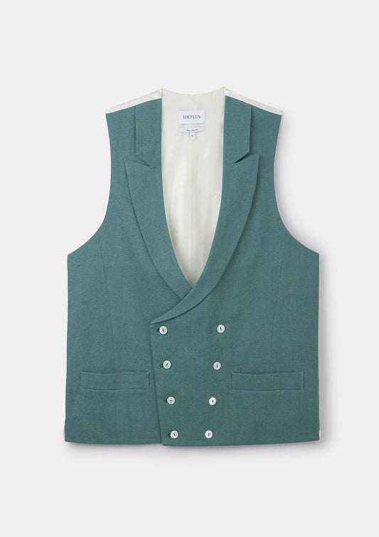 Teal Peak Lapel Double-Breasted Waistcoat, Double Breasted Waistcoat - SIRPLUS