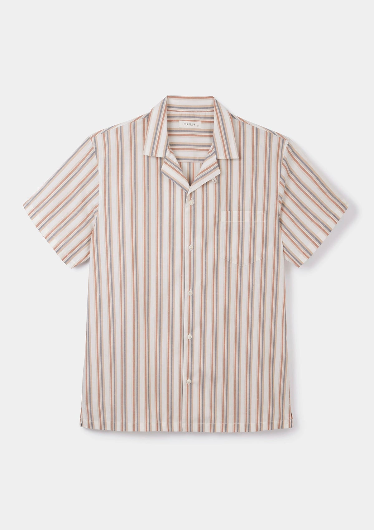 Terracotta Stripe Cotton Cuban Shirt, Cuban Shirt - SIRPLUS