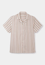 Terracotta Stripe Cotton Cuban Shirt, Cuban Shirt - SIRPLUS