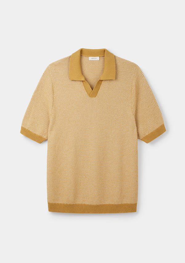 Yellow Melange Knit Resort Polo, Polo Shirts - SIRPLUS