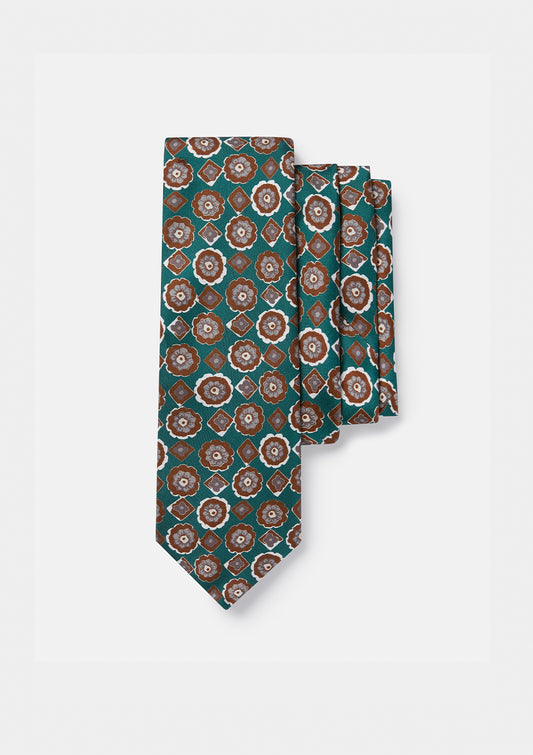 Green Floral Silk Tie