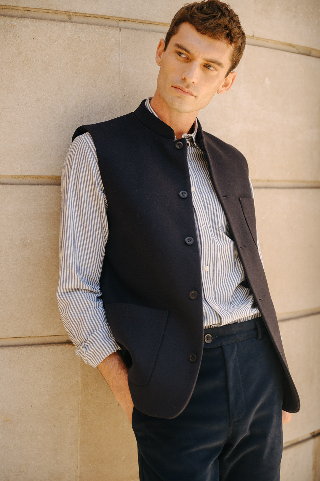 Blue & White Striped Collared Shirt