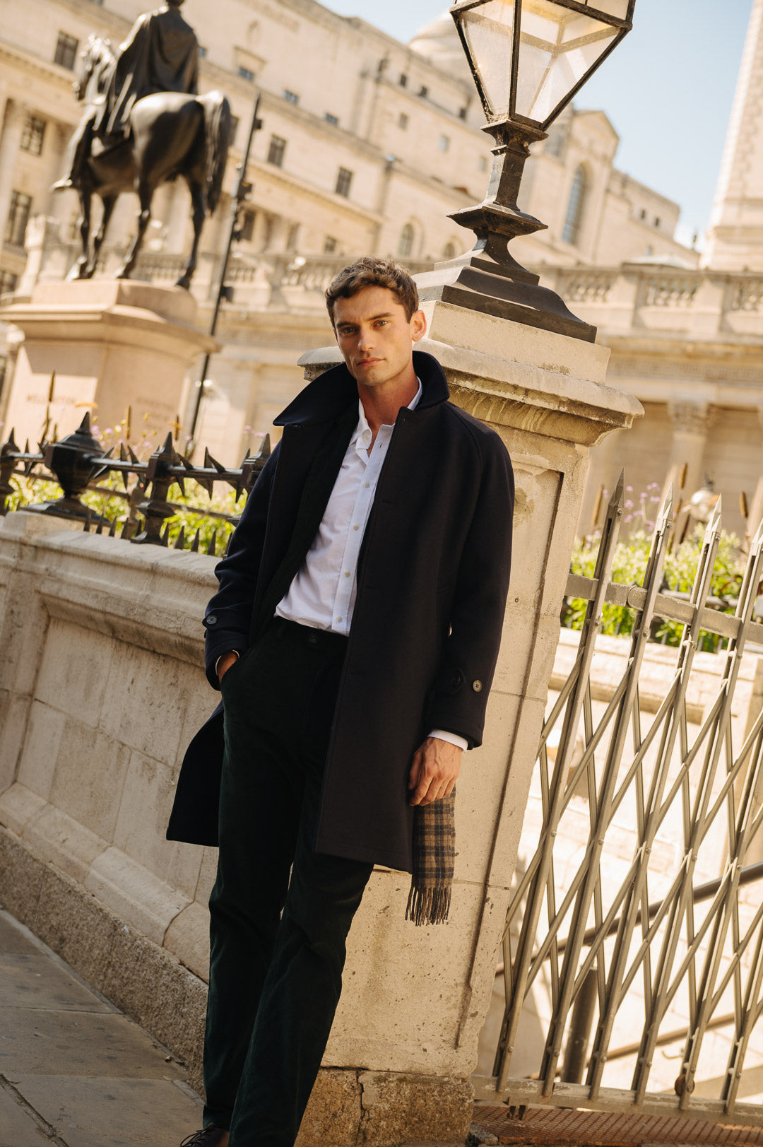 Navy Wool Twill Raglan Overcoat