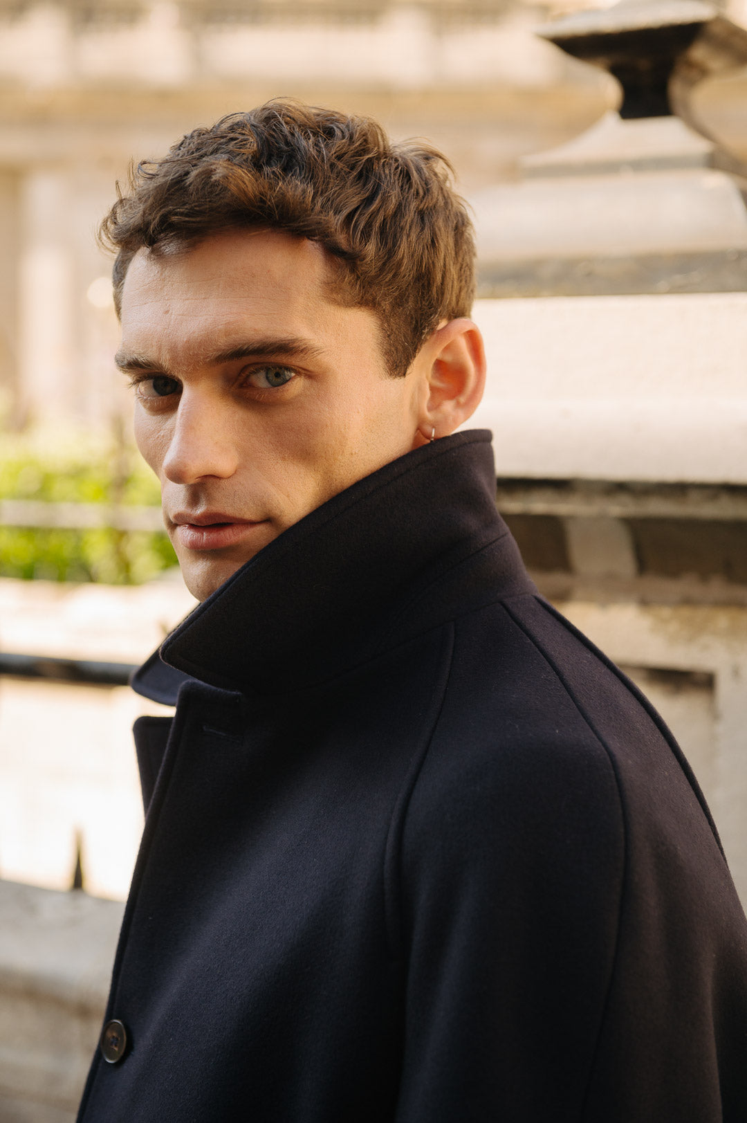 Navy Wool Twill Raglan Overcoat