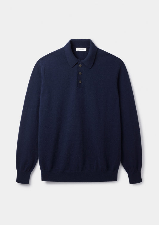 Navy Cashmere Long Sleeve Polo