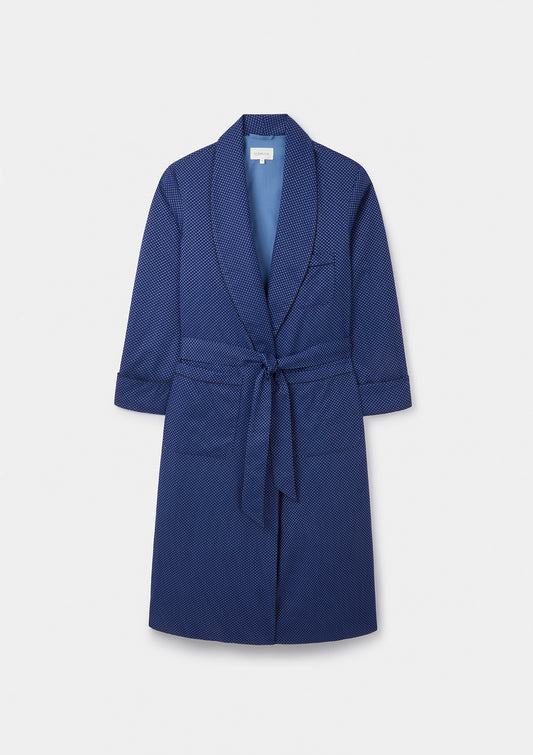 Navy Cotton Dobby Dressing Gown