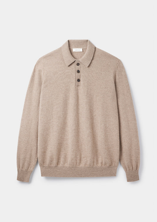 Oat Cashmere Long Sleeve Polo