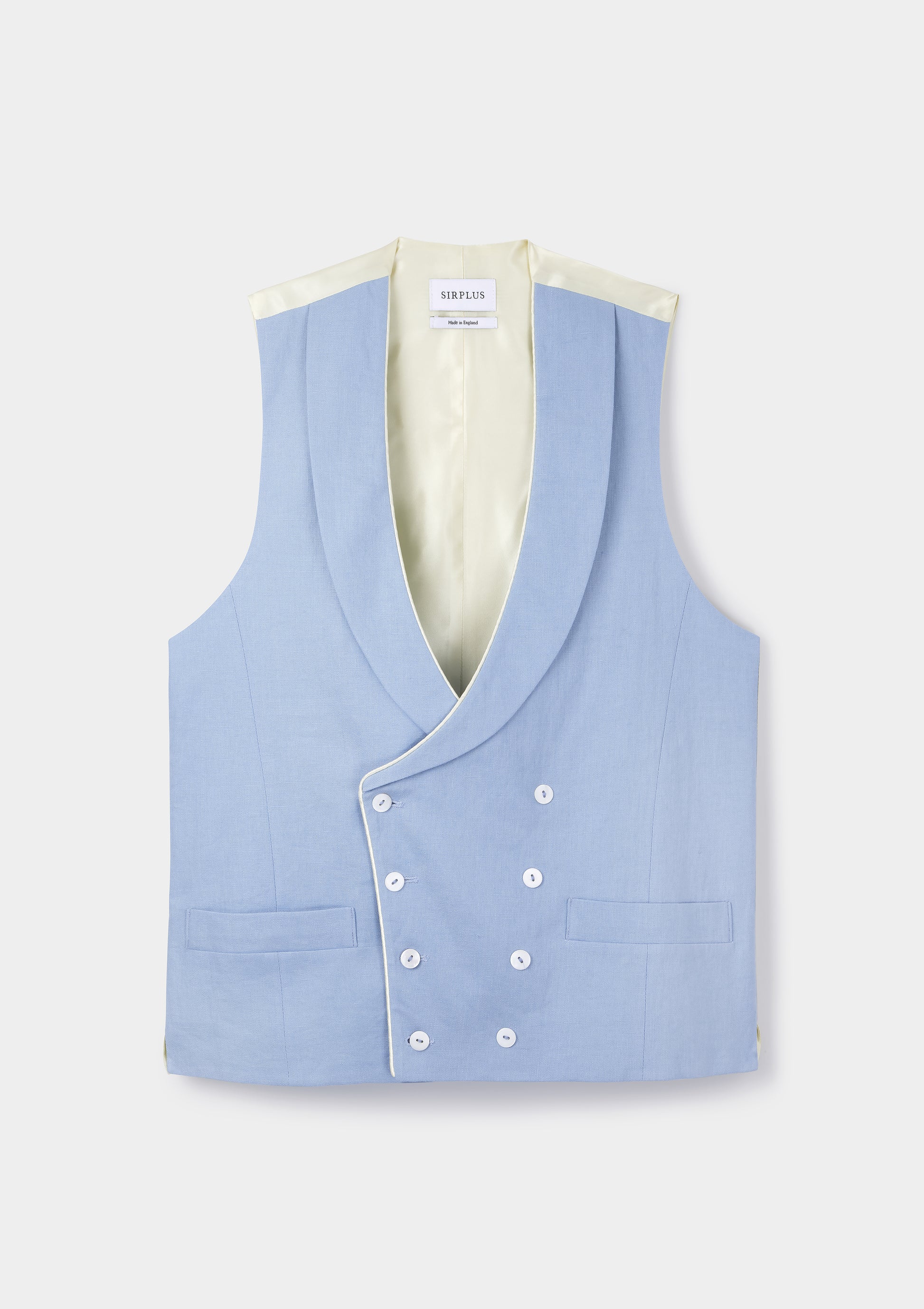 Light Blue Shawl Lapel Double-Breasted Waistcoat, Double Breasted Waistcoats - SIRPLUS