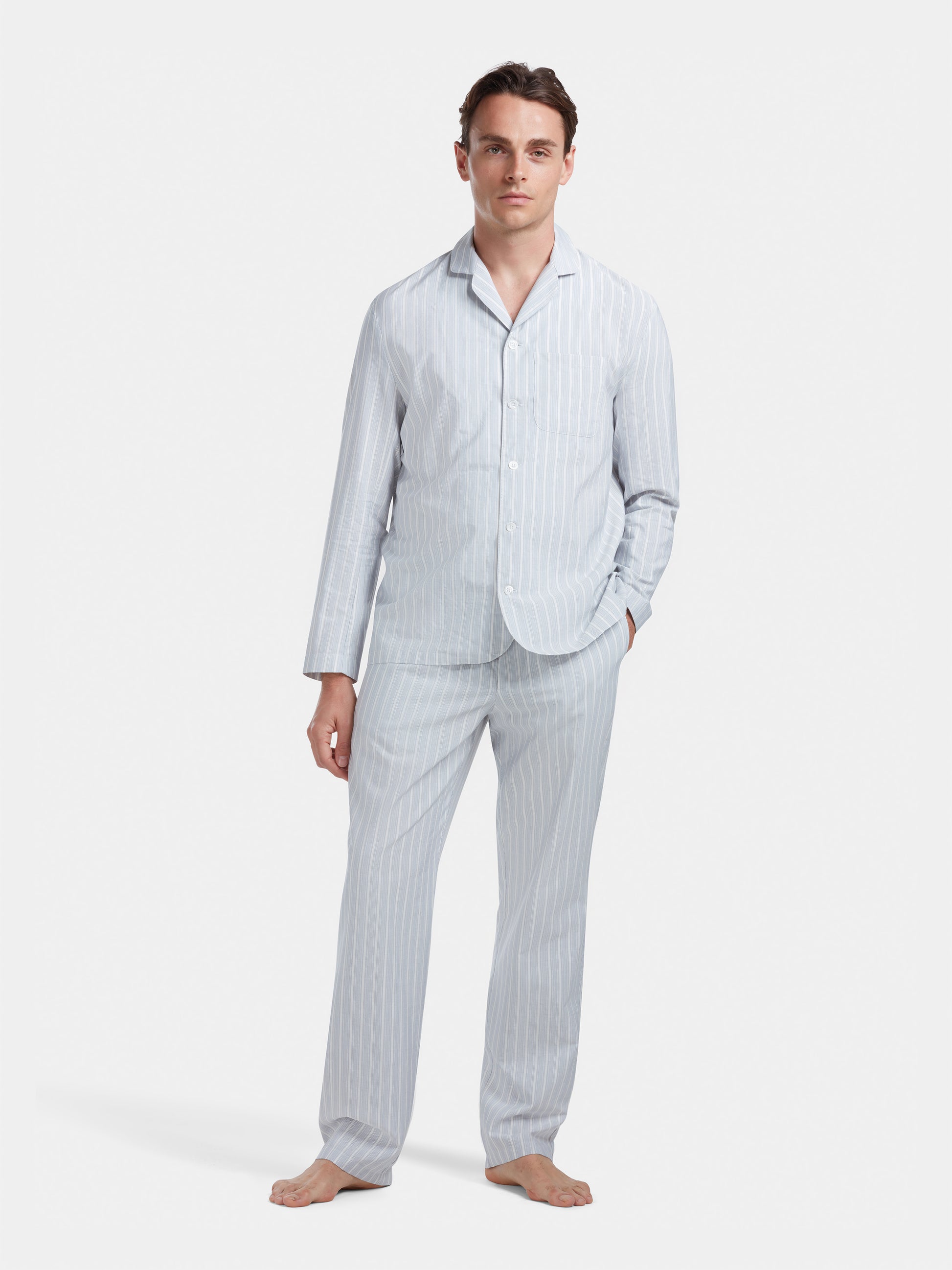 White and Blue Cotton Silk Pyjamas, Pyjamas - SIRPLUS