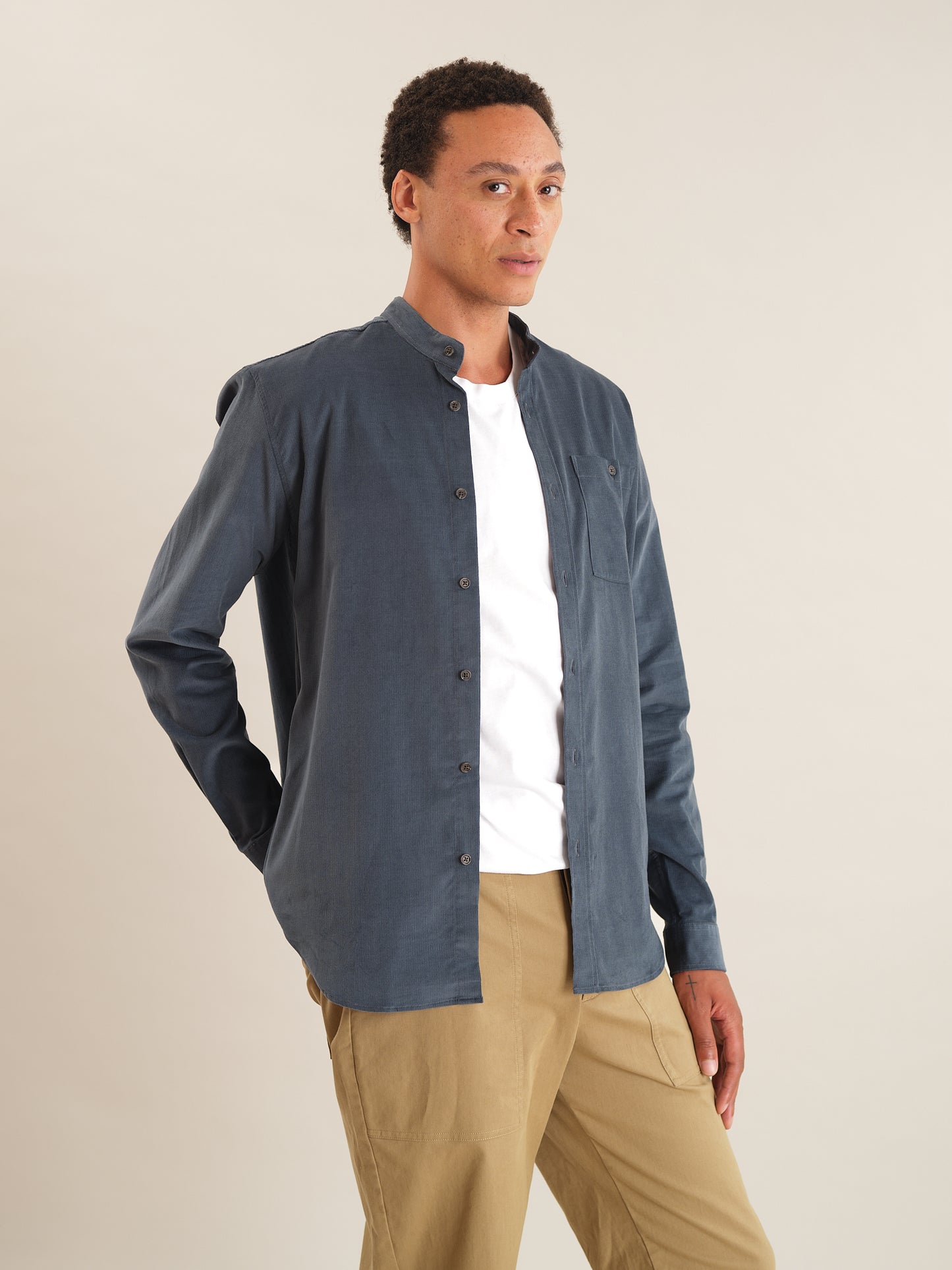 Slate Blue Needlecord Grandad Shirt