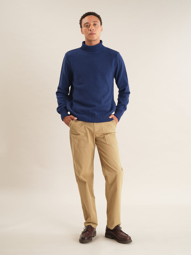 Marine Blue Melange Roll Neck Jumper